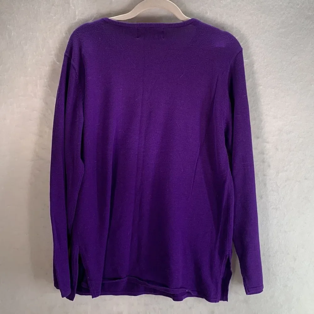 Womens vintage Bob Mackie wearable art purple sweater beaded scarf medium - Picture 2 of 4